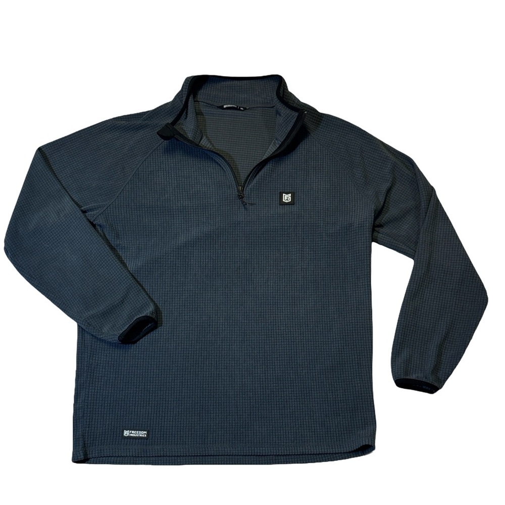 Freedom Industries mens XL blue waffle knit 1/4 zip pullover sweater EUC